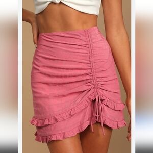 LULU'S Details‎ Pink Drawstring Ruched Mini Skirt Small